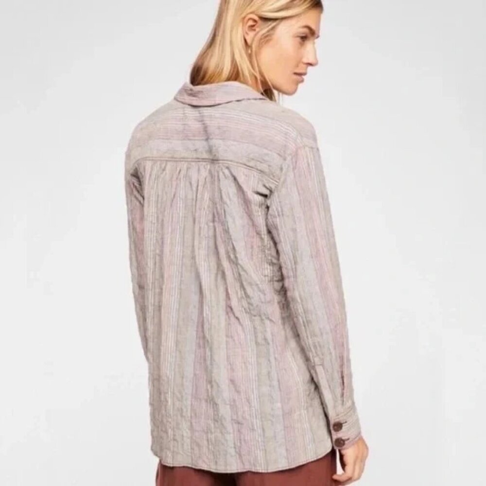 FREE PEOPLE HIGH TIDE PURPLE STRIPED OVERSIZED SHIRT - Picture 2 of 9